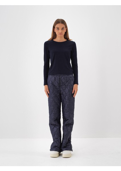 Kadın Lacivert Modal Dokulu Slim Fit Uzun Kollu Tişört