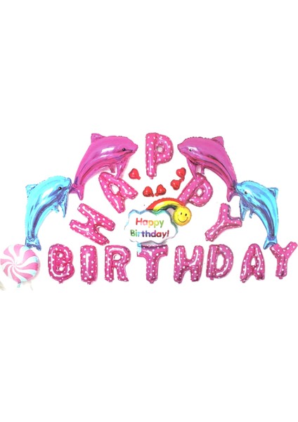 Happy Birthday Metalize Balon Banner Set 24 Parça