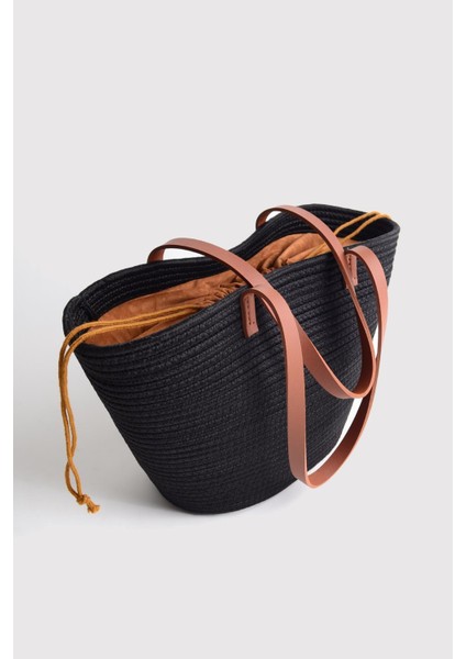 Siyah Taba Dokuma Kumaş Büyük Omuz Çanta modelleri