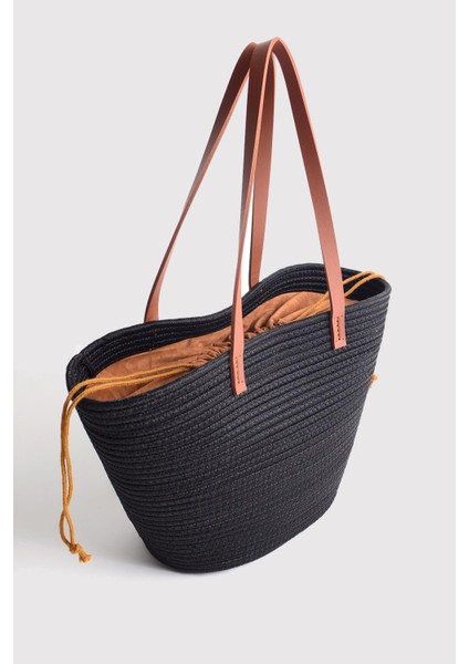 Siyah Taba Dokuma Kumaş Büyük Omuz Çanta fırsatları