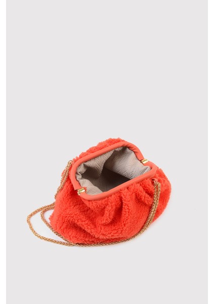 Turuncu Kadın Zincirli Peluş Çanta