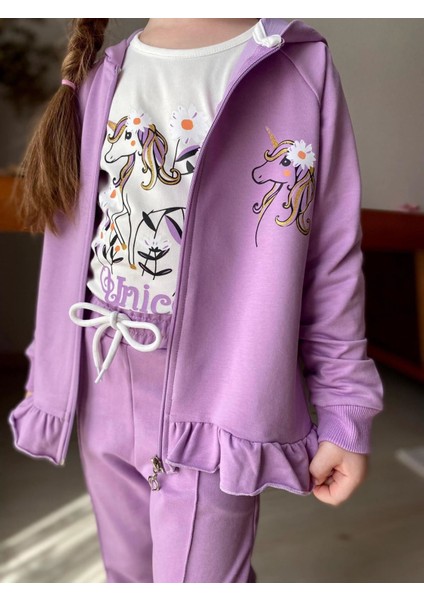 Uncrn Hırkalı 3 Lü Kız Çocuk takım - Lila modelleri