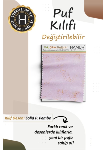 Yıkanabilir Puf Tabure Kılıfı Tak-Çıkar-Değiştir-Yenile Orta Sehpa Kılıfı Bb Solid Pudra Pembe modelleri