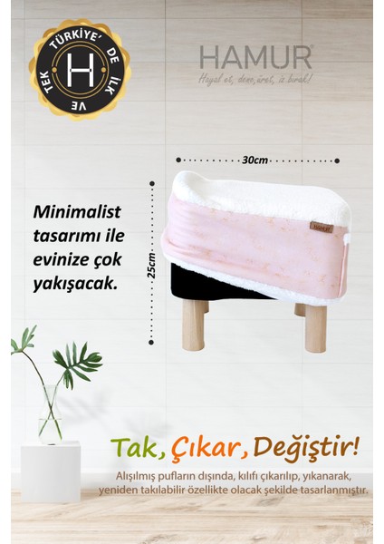 Yıkanabilir Puf Tabure Kılıfı Tak-Çıkar-Değiştir-Yenile Orta Sehpa Kılıfı Bb Solid Pudra Pembe indirimleri