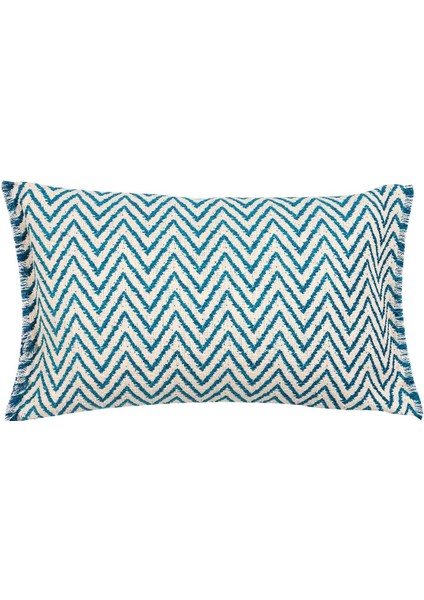 Zig Zag Desenli Turkuaz / Bej Kırlent Kılıfı
