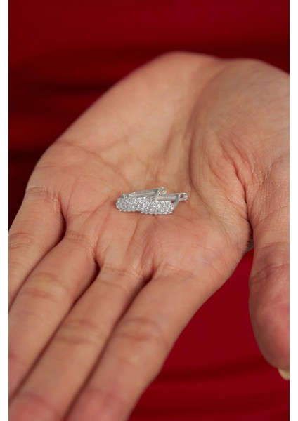 Zirkon Taşlı Rodyum J Klips Minimal Gümüş Küpe fırsatları