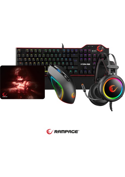 Hydra R6 Siyah Red Switch Stormy Siyah Kulaklık  Makrolu Rgb Mouse + Mousepad 4lü Oyuncu Seti