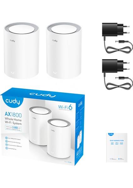 M1800 2-Pack AX1800MBPS 2.4/5ghz Ap/re/wısp Gigabit Mu-Mımo Kablosuz 2'li Mesh Wi-Fi 6 Sistemi