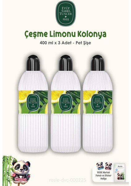 Çeşme Limonu Kolonyası Pet Şişe 400 ml x 3 Adet + Rosie 60'lı