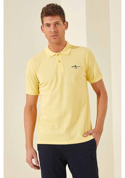 Sarı Klasik Kısa Kol Standart Kalıp Polo Yaka Erkek T-Shirt - 87787