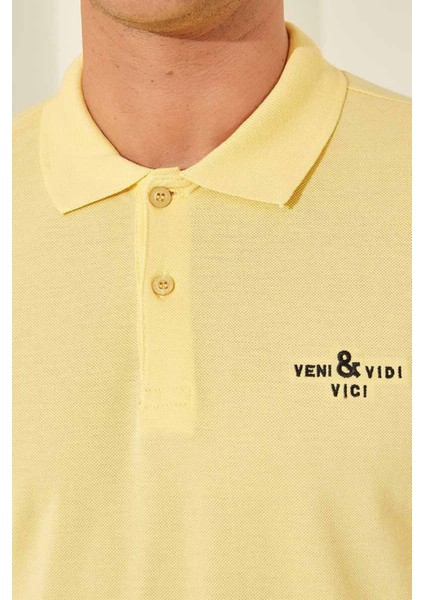 Sarı Klasik Kısa Kol Standart Kalıp Polo Yaka Erkek T-Shirt - 87787