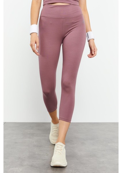 Gül Kurusu Yüksek Bel Kapri-Crop Atlet Slim Fit Kadın Tayt Takım - 95284