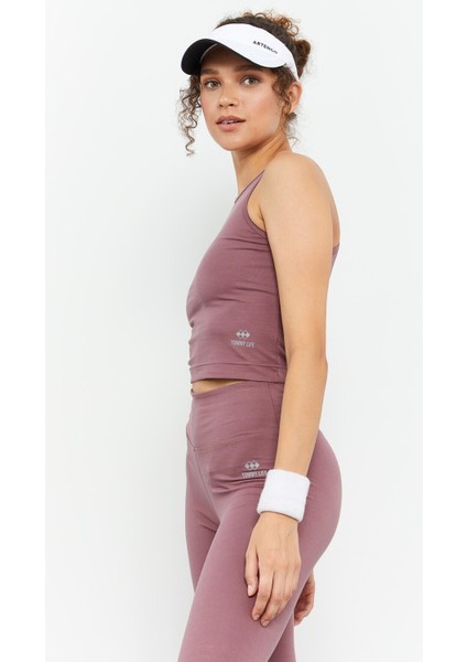 Gül Kurusu Yüksek Bel Kapri-Crop Atlet Slim Fit Kadın Tayt Takım - 95284