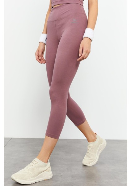 Gül Kurusu Yüksek Bel Kapri-Crop Atlet Slim Fit Kadın Tayt Takım - 95284