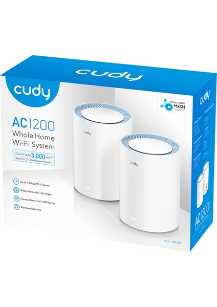 M1200 2-Pack AC1200MBPS 2.4ghz/5ghz Ap/re/wısp Mu-Mımo Kablosuz 2'li Mesh Wi-Fi Sistemi