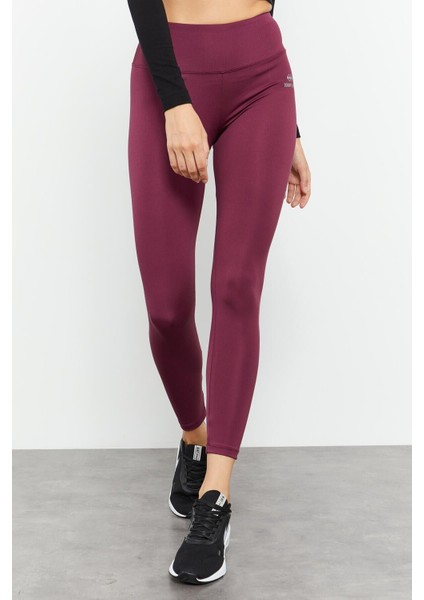 Bordo Yüksek Bel Streç Slim Fit Dar Paça Kadın Tayt - 94545