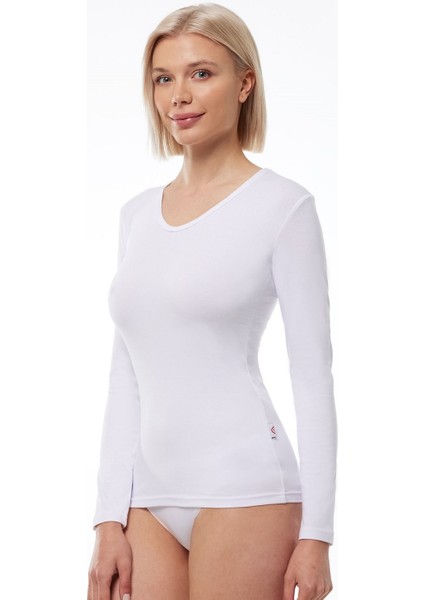 181 Kadın Modal V Yaka Uzun Kol Body