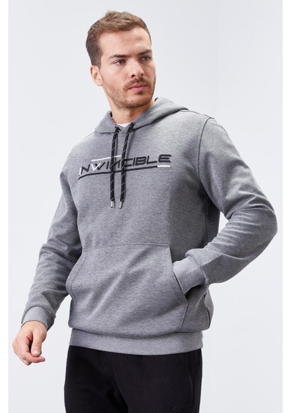 Gri Melanj Kanguru Cep Standart Kalıp Kapüşonlu Erkek Sweatshirt - 87883