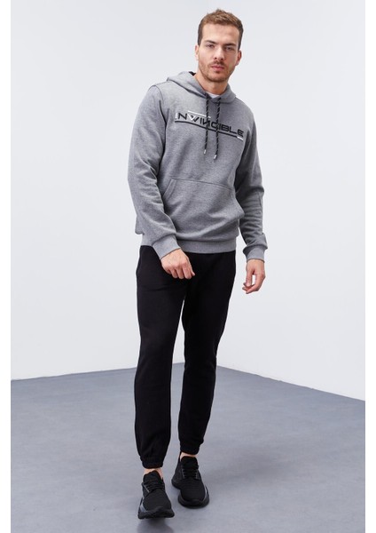 Gri Melanj Kanguru Cep Standart Kalıp Kapüşonlu Erkek Sweatshirt - 87883