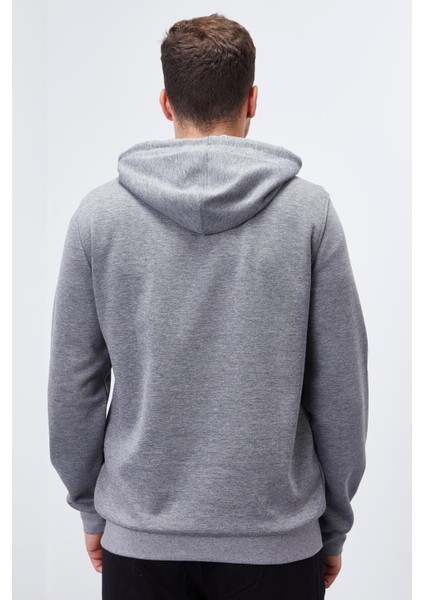 Gri Melanj Kanguru Cep Standart Kalıp Kapüşonlu Erkek Sweatshirt - 87883