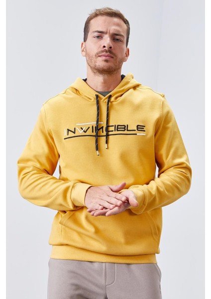 Hardal Kanguru Cep Standart Kalıp Kapüşonlu Erkek Sweatshirt - 87883
