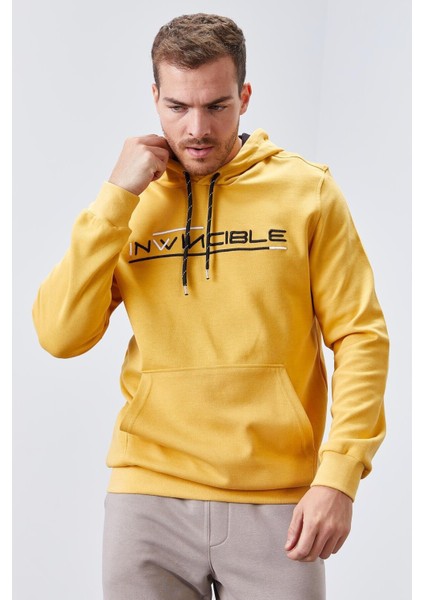 Hardal Kanguru Cep Standart Kalıp Kapüşonlu Erkek Sweatshirt - 87883