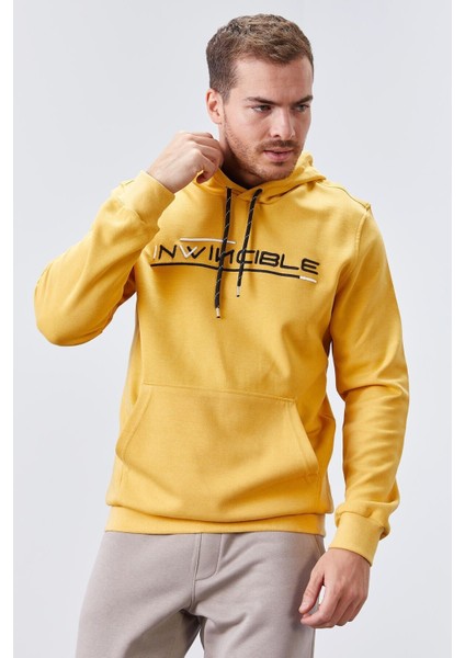 Hardal Kanguru Cep Standart Kalıp Kapüşonlu Erkek Sweatshirt - 87883