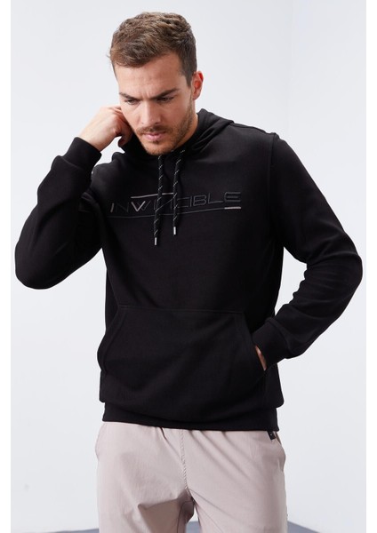 Siyah Kanguru Cep Standart Kalıp Kapüşonlu Erkek Sweatshirt - 87883