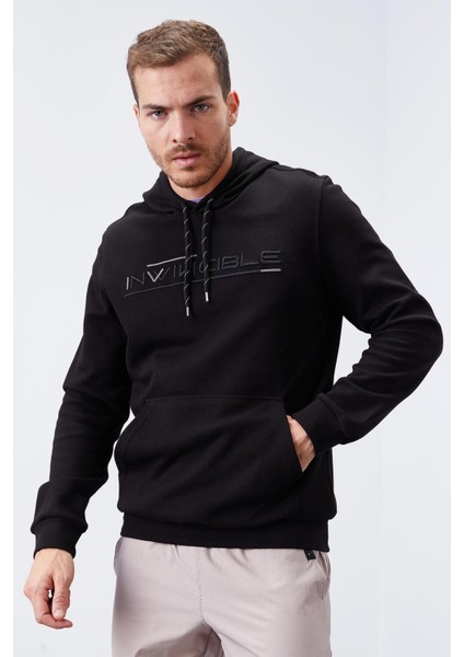Siyah Kanguru Cep Standart Kalıp Kapüşonlu Erkek Sweatshirt - 87883