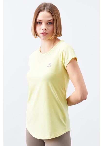 Limon Sırt Pencereli Kısa Kol Standart Kalıp O Yaka Kadın T-Shirt - 97101