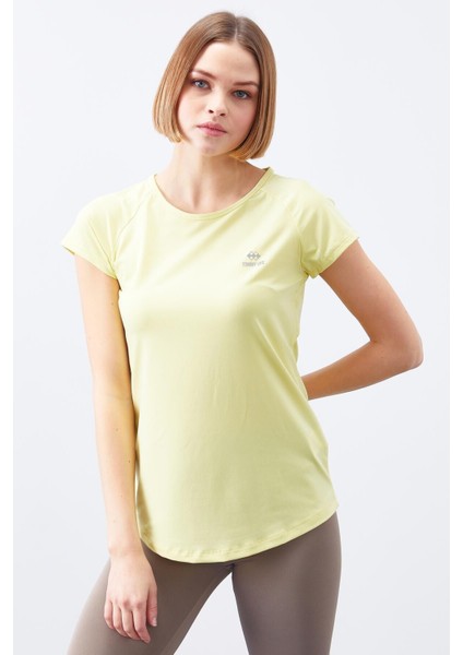Limon Sırt Pencereli Kısa Kol Standart Kalıp O Yaka Kadın T-Shirt - 97101