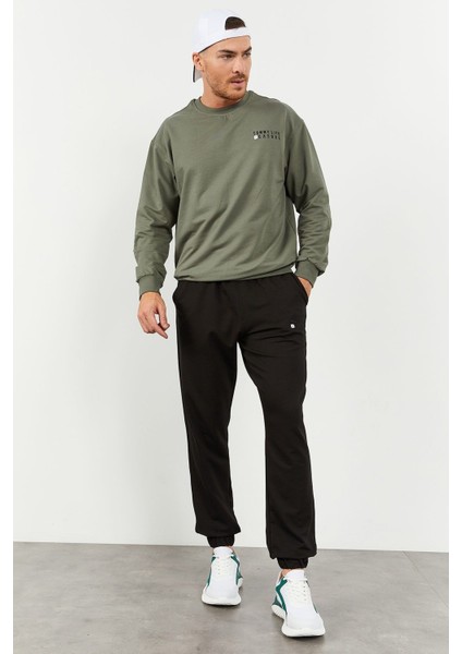 Çağla - Siyah Casual O Yaka Lastik Paça Erkek Oversize Eşofman Takımı - 85120