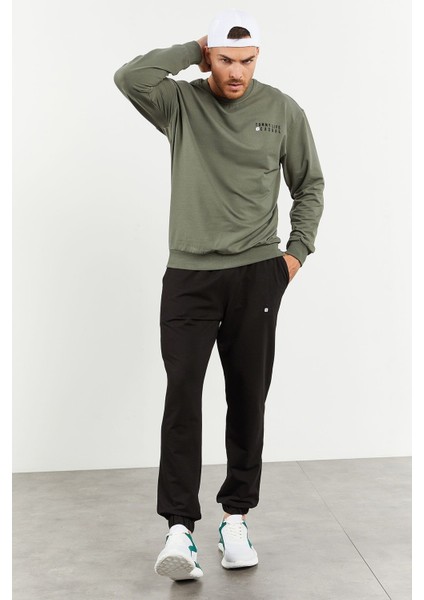 Çağla - Siyah Casual O Yaka Lastik Paça Erkek Oversize Eşofman Takımı - 85120
