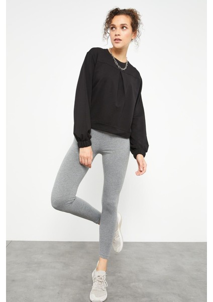 Siyah Pensli O Yaka Kadın Oversize Sweatshirt - 97165