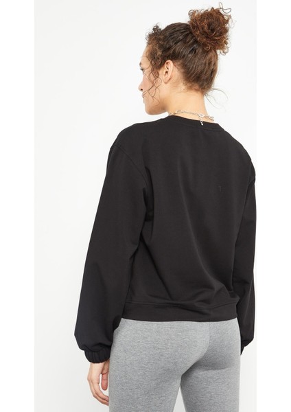 Siyah Pensli O Yaka Kadın Oversize Sweatshirt - 97165