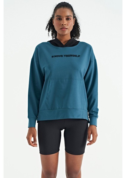Zümrüt Kadın Kapüşonlu Kanguru Cep Kadın Oversize Sweatshirt - 97161