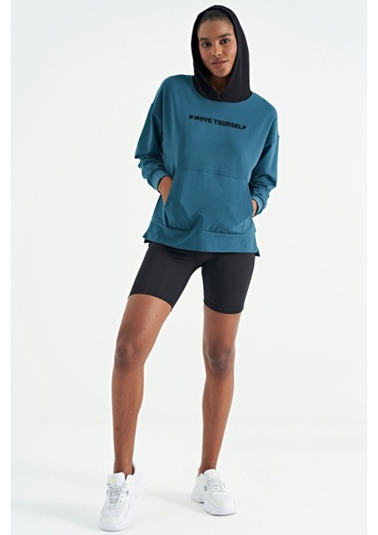 Zümrüt Kadın Kapüşonlu Kanguru Cep Kadın Oversize Sweatshirt - 97161