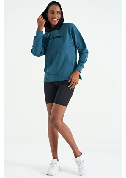 Zümrüt Kadın Kapüşonlu Kanguru Cep Kadın Oversize Sweatshirt - 97161