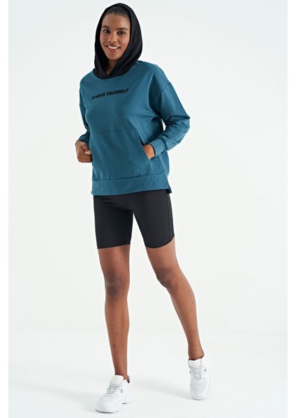 Zümrüt Kadın Kapüşonlu Kanguru Cep Kadın Oversize Sweatshirt - 97161