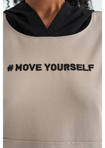 Koyu Bej Kadın Kapüşonlu Kanguru Cep Kadın Oversize Sweatshirt - 97161