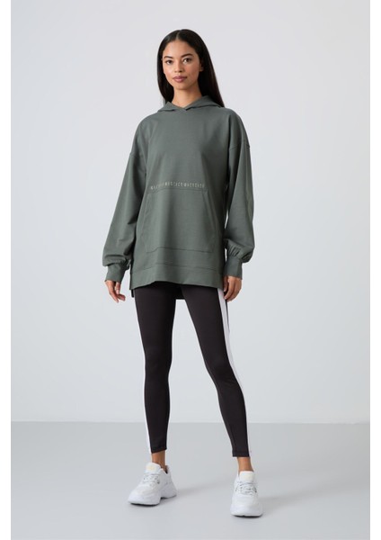 Çağla Balon Kol Yazı Nakışlı Kadın Oversize Tunik Sweatshirt - 97163