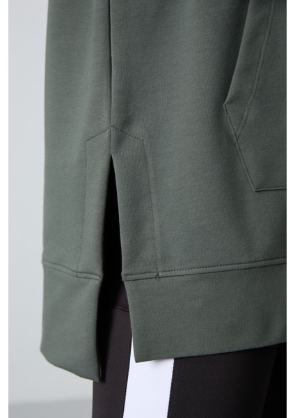 Çağla Balon Kol Yazı Nakışlı Kadın Oversize Tunik Sweatshirt - 97163