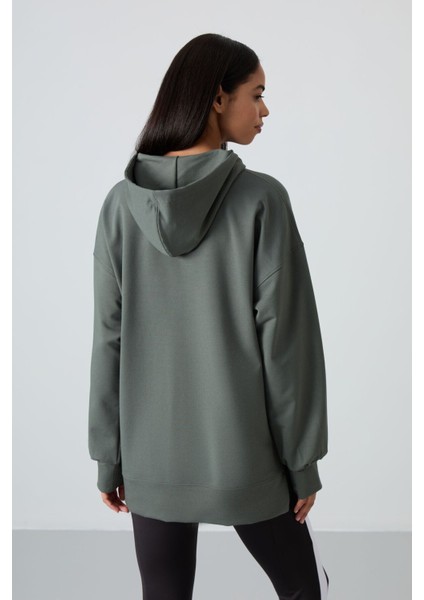 Çağla Balon Kol Yazı Nakışlı Kadın Oversize Tunik Sweatshirt - 97163