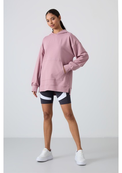 Gül Kurusu Balon Kol Yazı Nakışlı Kadın Oversize Tunik Sweatshirt - 97163 fiyatları