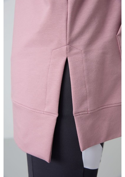 Gül Kurusu Balon Kol Yazı Nakışlı Kadın Oversize Tunik Sweatshirt - 97163 fırsatları