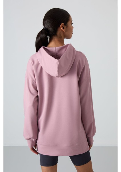 Gül Kurusu Balon Kol Yazı Nakışlı Kadın Oversize Tunik Sweatshirt - 97163
