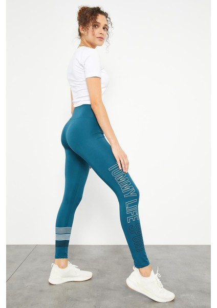 Zümrüt Yüksek Bel Yazı Baskılı Slim Fit Dar Paça Kadın Tayt - 94544