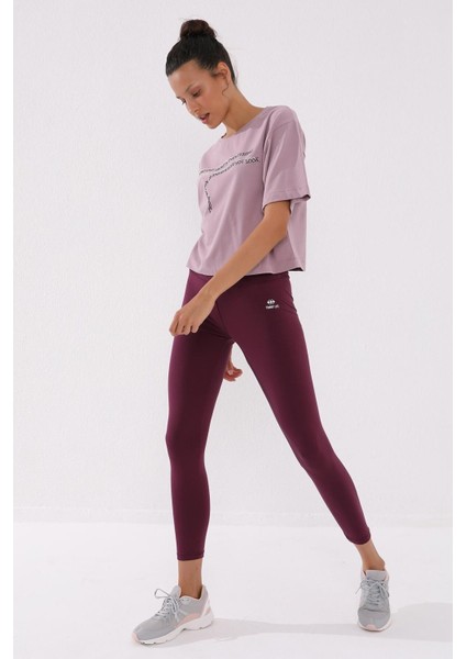 Gül Kurusu Yazı Baskılı Kısa O Yaka Kadın Oversize T-Shirt - 97135