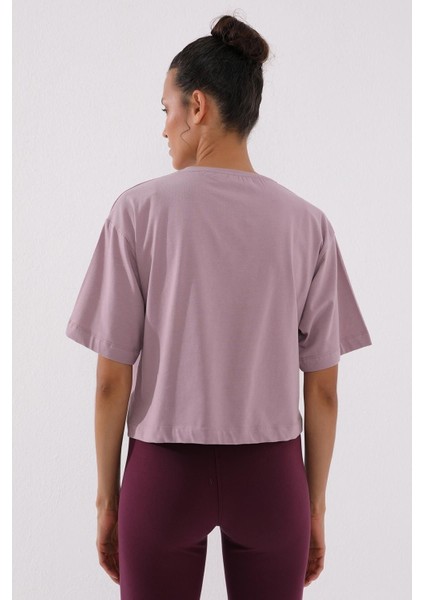 Gül Kurusu Yazı Baskılı Kısa O Yaka Kadın Oversize T-Shirt - 97135