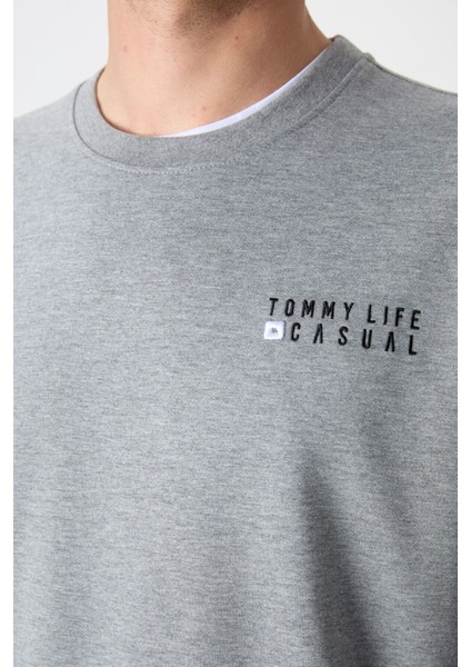 Tommy Life Gri Melanj - Siyah Casual O Yaka Lastik Paça Erkek Oversize Eşofman Takımı - 85120